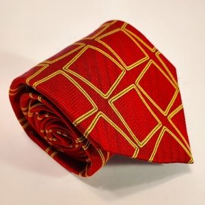 DeSantis Collection Red Geometric Silk Tie Jacquard Fabric Made in Italy